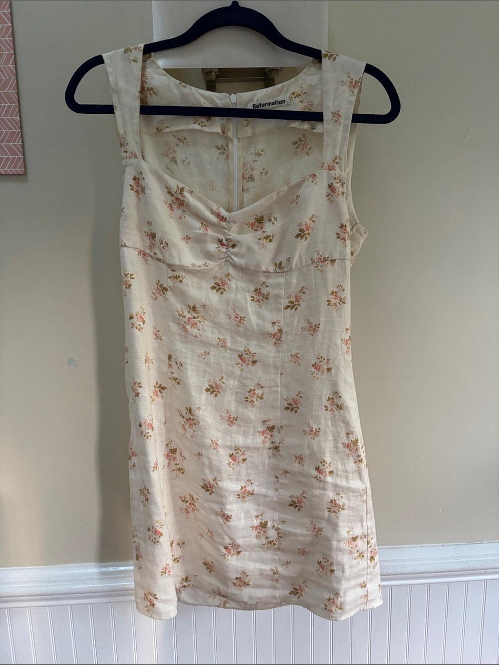 Reformation Cream Mini Dress with Pink Floral Print